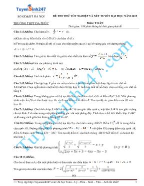 Đề thi thử Tốt nghiệp và xét tuyển Đại học môn Toán năm 2015 - Trường THPT Đa Phúc
